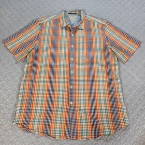 Tommy Bahama Jeans Mens Large Short Sleeve Plaid Cotton Button Down Shirt Orange
